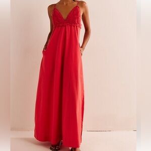 NWT Free People Lovely Maxi Dress, Red, M